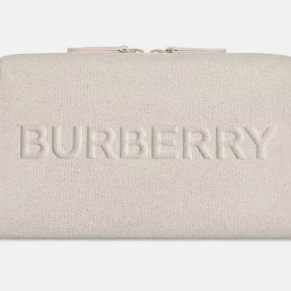 New! Burberry Embossed Logo Canvas Zipper Toiletry Pouch Clutch Makeup Bag - Picture 1 of 5